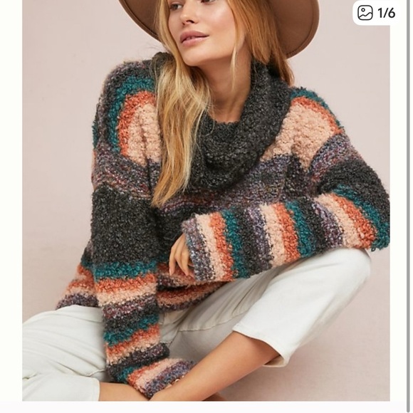 Anthropologie MOTH Murray Striped Cowl Neck Mohair Sweater - Picture 1 of 4